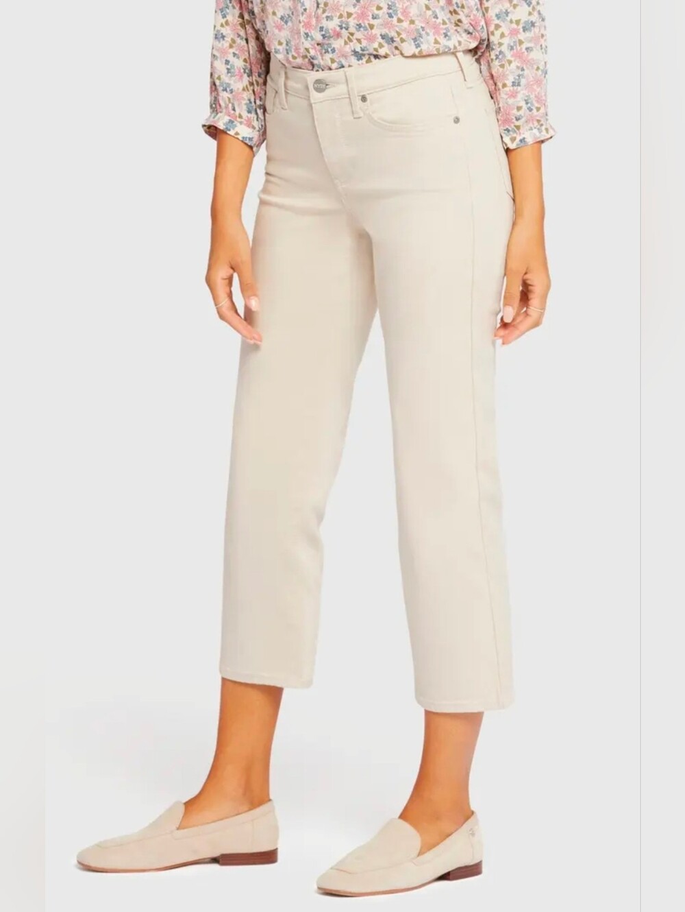 NYDJ Piper Relaxed Women's Cropped Straight-Leg Jeans in Feather Size 12 Beige